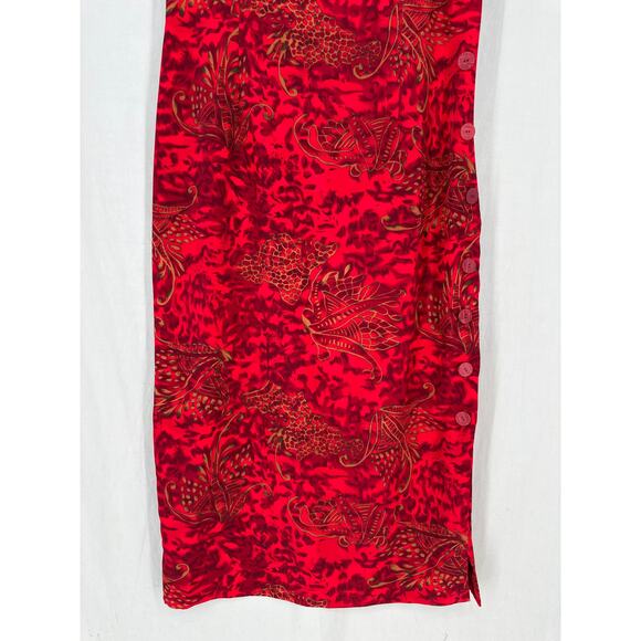 90s Vintage Dress Womens Large Red Maxi Black Brown Animal Print Grunge Artsy - Picture 6 of 8